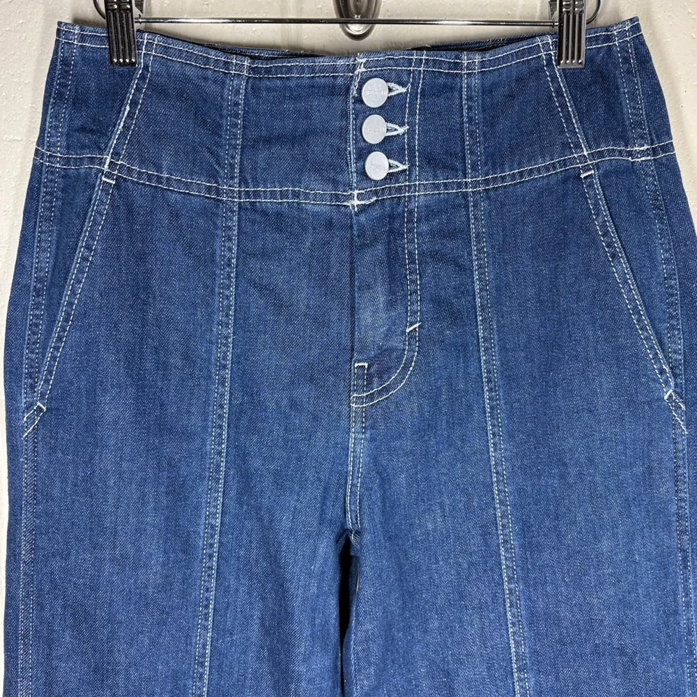 Pilcro Anthropologie Seamed High Rise Wide Leg Jeans Pants Size Petite 27 Dark - Picture 3 of 14